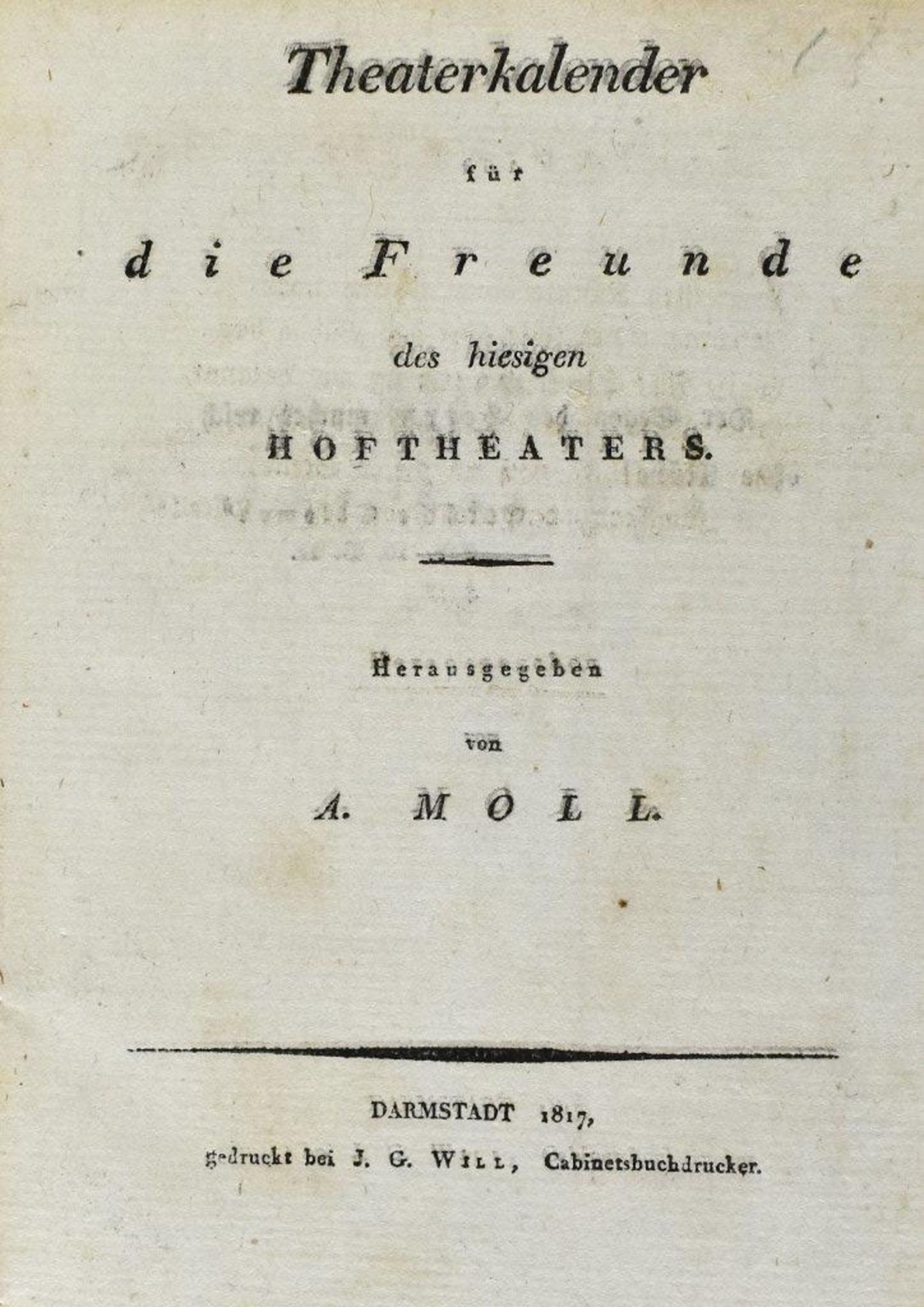 Almanach: Theaterkalender für die Freunde des hiesigen Hoftheater. Darmstadt 1817. Hrsg. A. Moll. 64