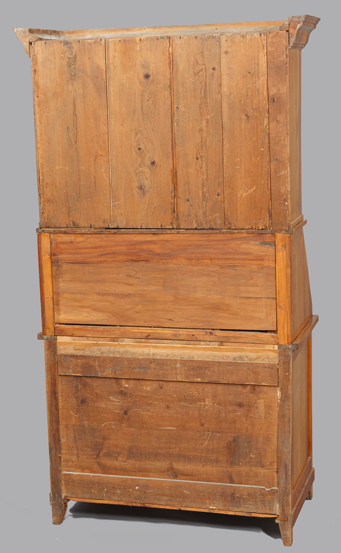 Biedermeier-Aufsatzsekretär. Dreiteilig. Dreischübige Kommode. Pultaufsatz mit klappbarer Platte, - Image 2 of 2