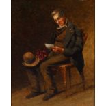 Alwin Stahr. 1836 Oldenburg - 1892 Neapel. Sign. Sitzender Mann mit Blumenstrauß liest eine