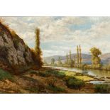 Landschaftsmaler um 1920. Bodensee-/Hegau-Landschaft an einem Frühlingstag. Öl/Lwd. 51 x 73,5 cm. R