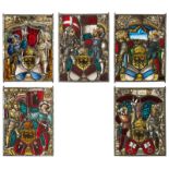 Fünf Wappenscheiben im Renaissance-Stil,