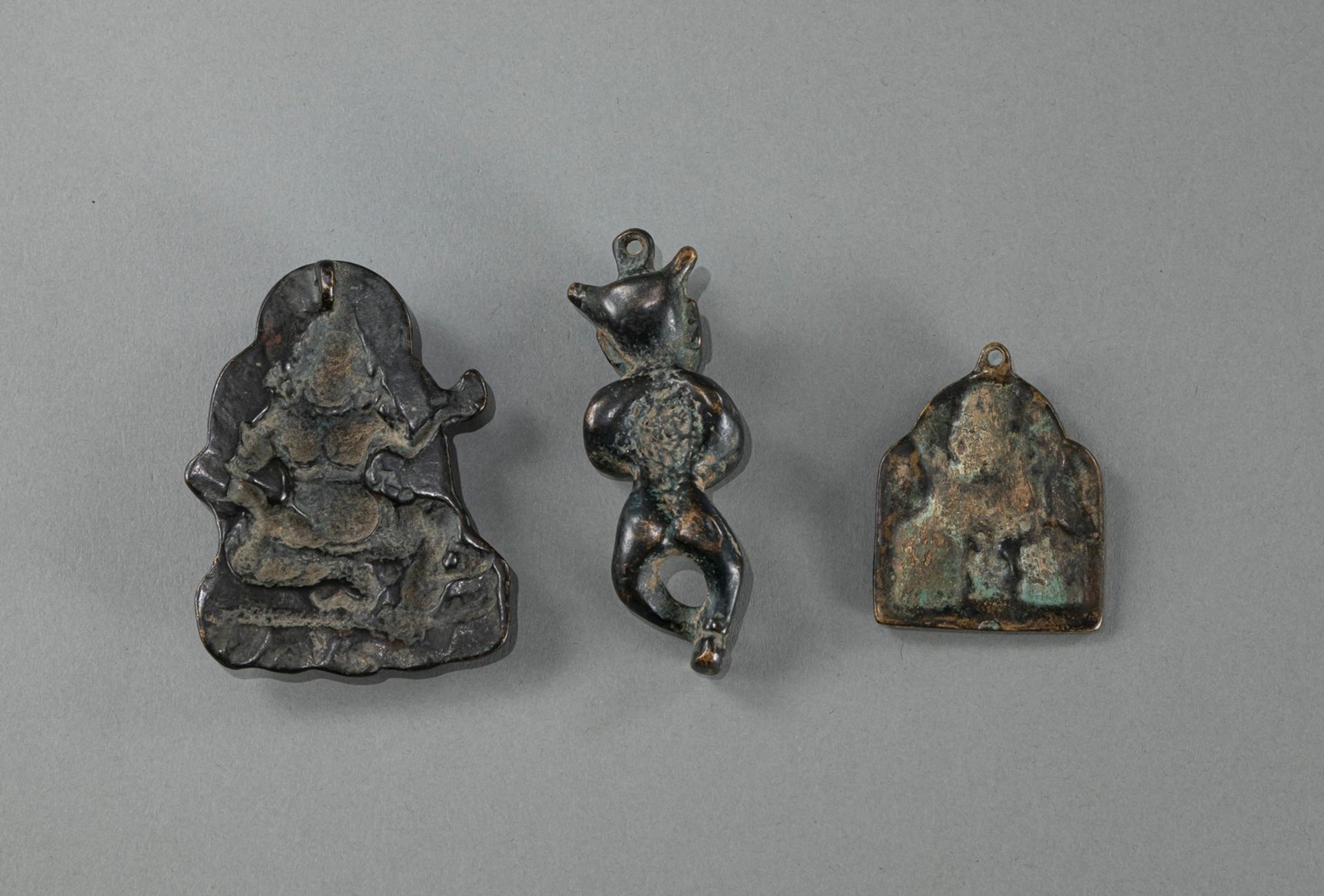 THREE SMALL BUDDHIST BRONZE PENDANTS - Image 2 of 3