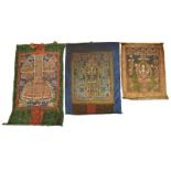 Drei Thangka unter anderem mit Darstellungen des Padmasambhava und Avalokiteshvara