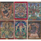 Gruppe von sechs Thangka