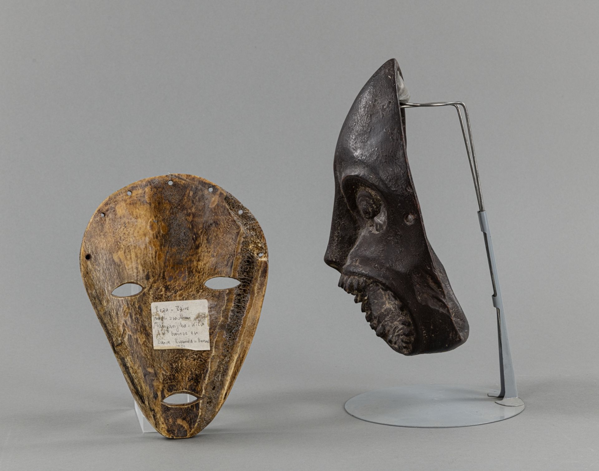 A  LEGA/ ZAIRE BONE MASK, AND A WOODEN MASK - Image 2 of 3