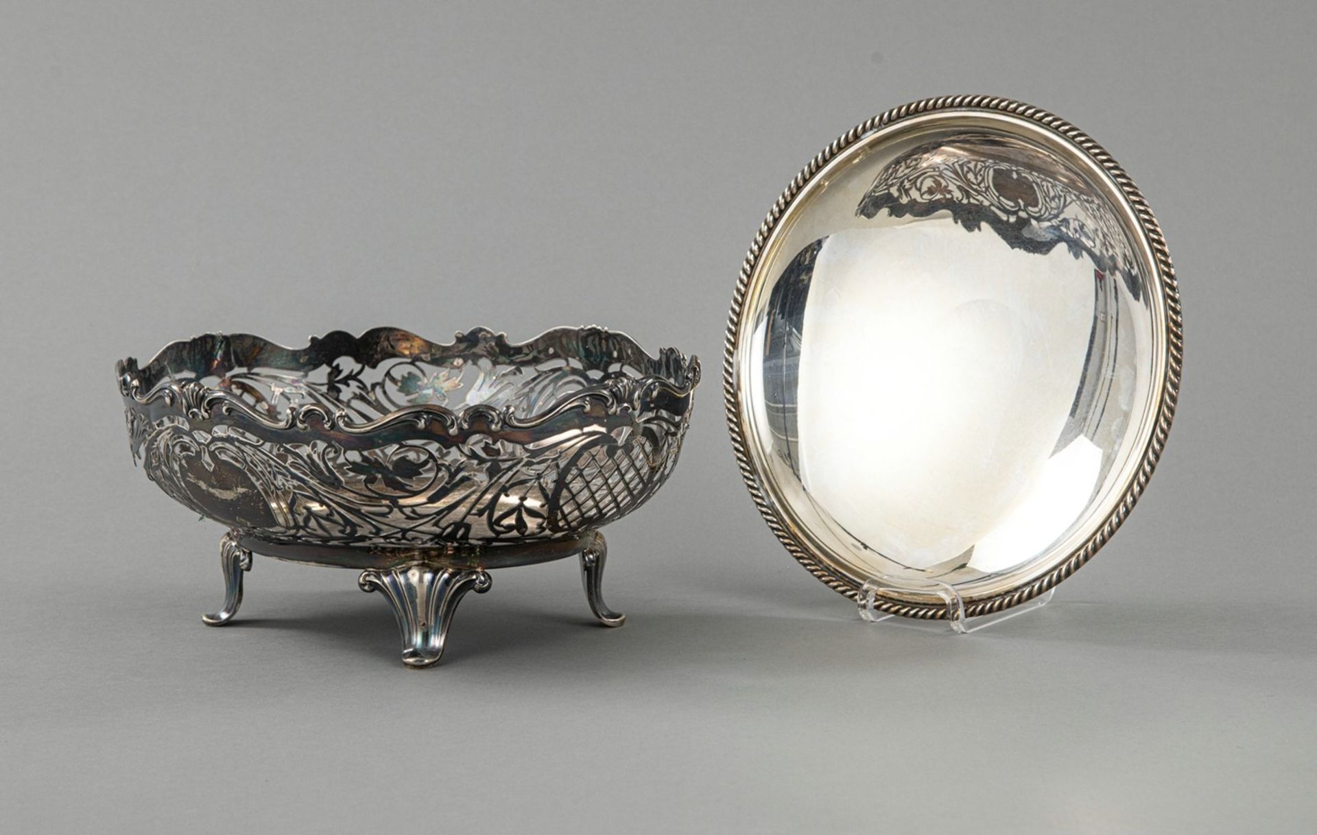 A SILVER OPENWORK BASKET, A SILVER DISH, TWO SILVER BOWLS - Image 2 of 6