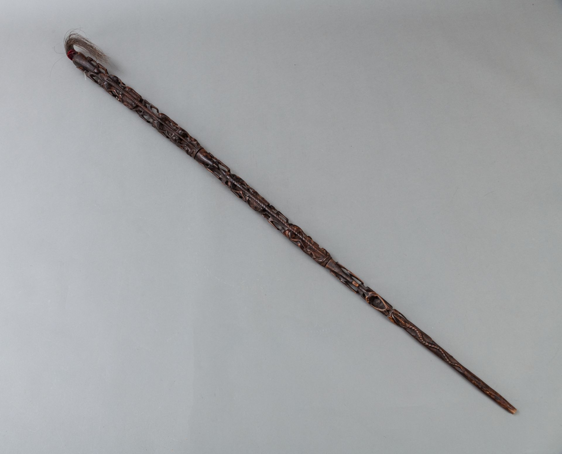 A  LONG  CARVED STAFF WITH RICH FIGURAL CARVING - Image 5 of 6