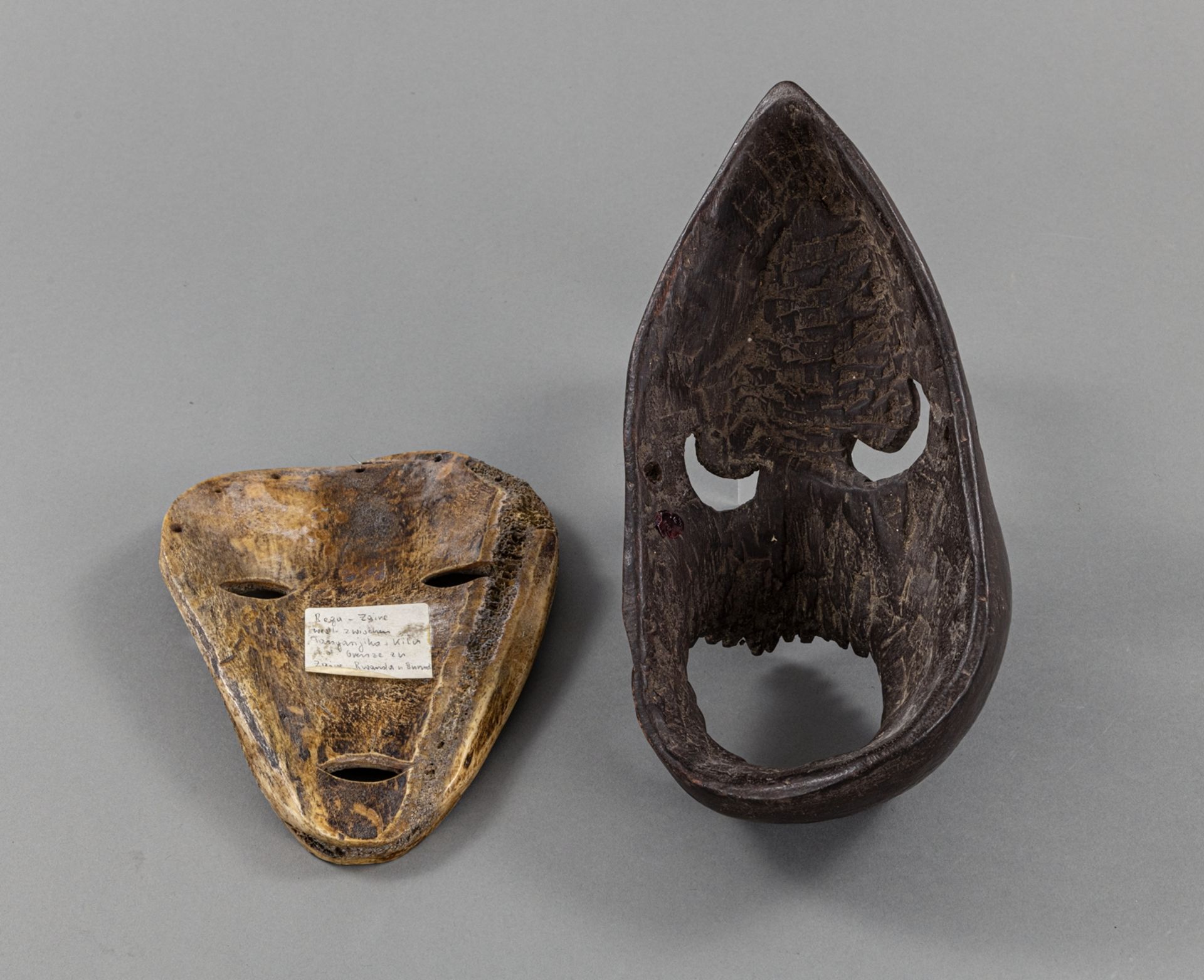 A  LEGA/ ZAIRE BONE MASK, AND A WOODEN MASK - Image 3 of 3