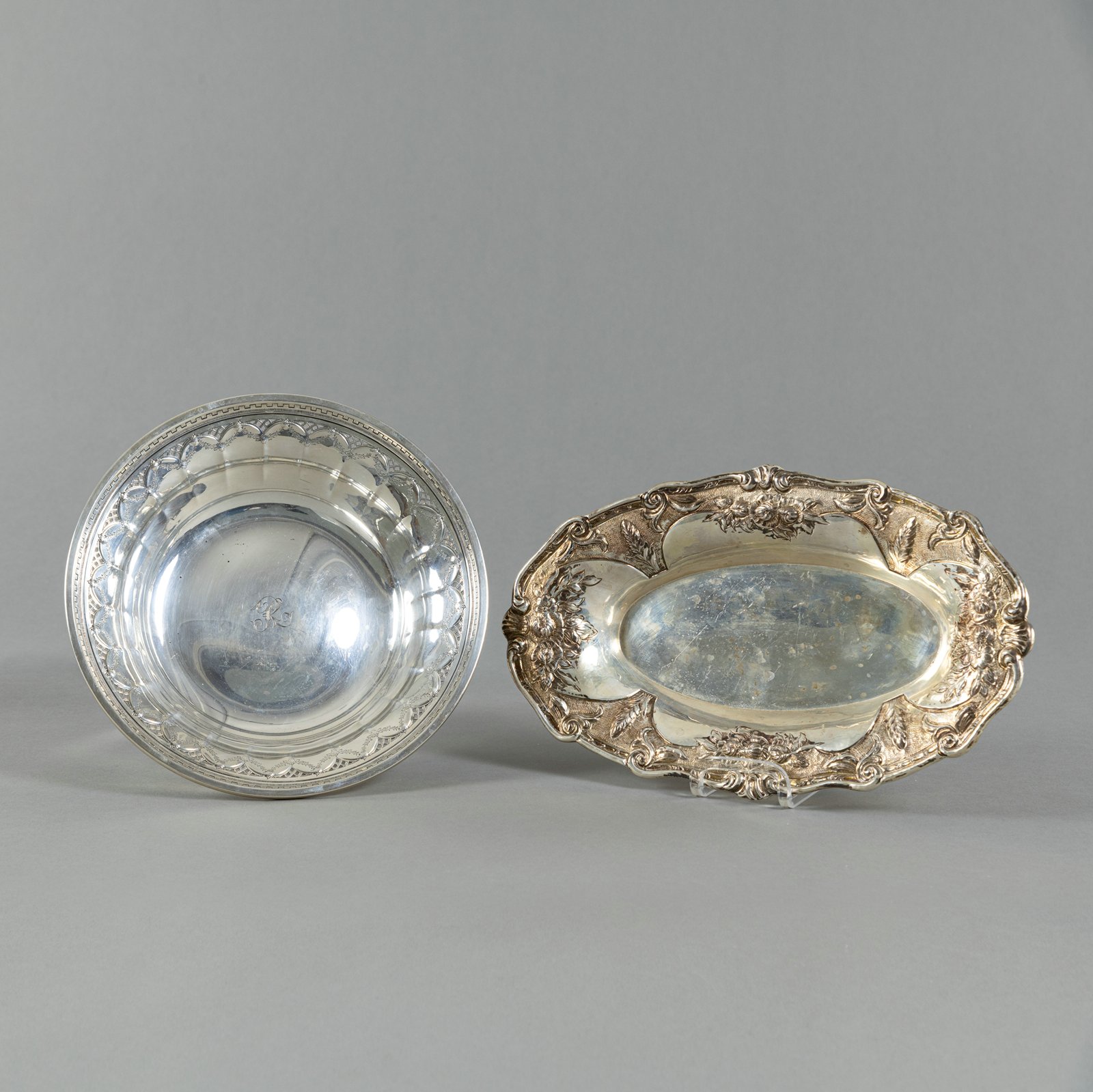 TWO FLORAL PATTERN SILVER BOWLS