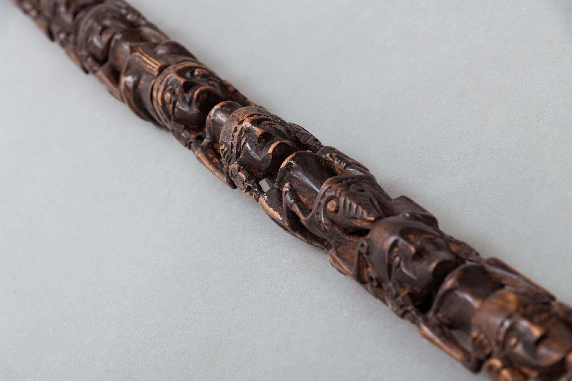 A  LONG  CARVED STAFF WITH RICH FIGURAL CARVING - Image 3 of 6