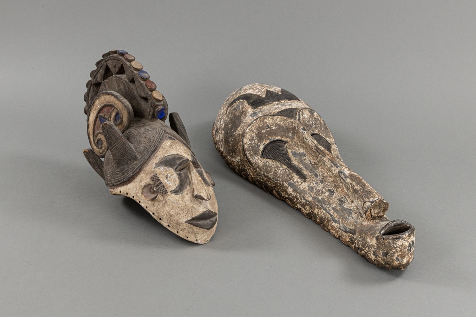 TWO CARVED WOOD MASKS IN  FANG-STYLE - Image 4 of 5