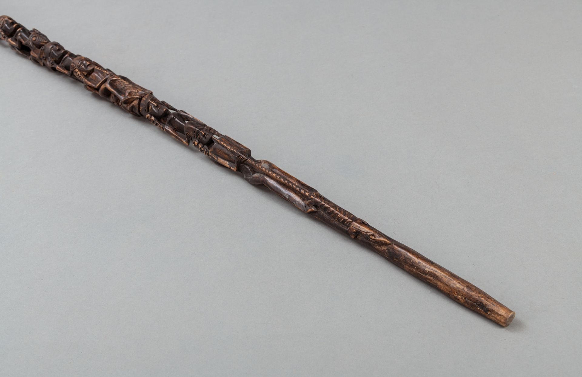 A  LONG  CARVED STAFF WITH RICH FIGURAL CARVING - Image 2 of 6