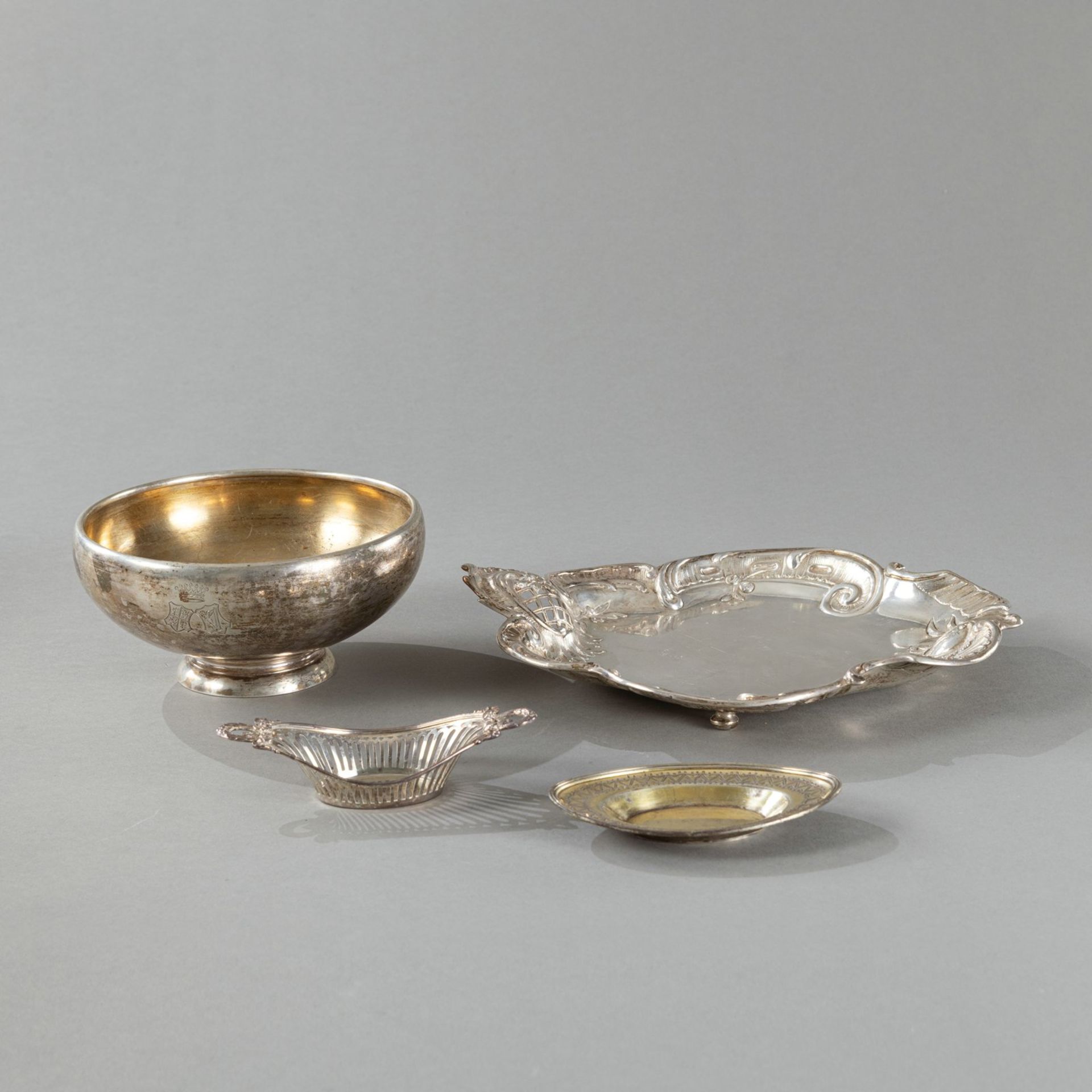 FOUR SILVER DISHES AND BOWLS