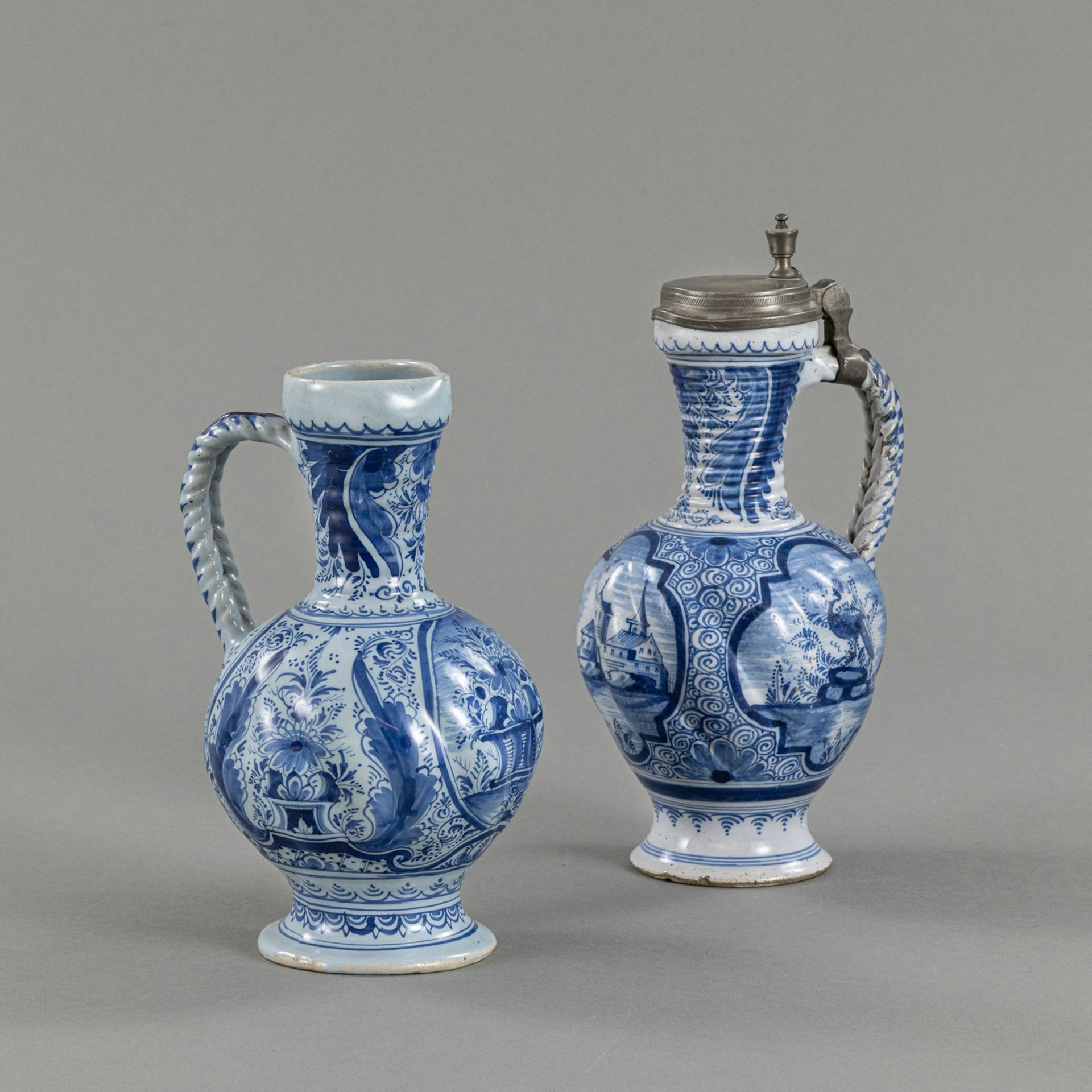 TWO FAIENCE PEAR SHAPED JARS