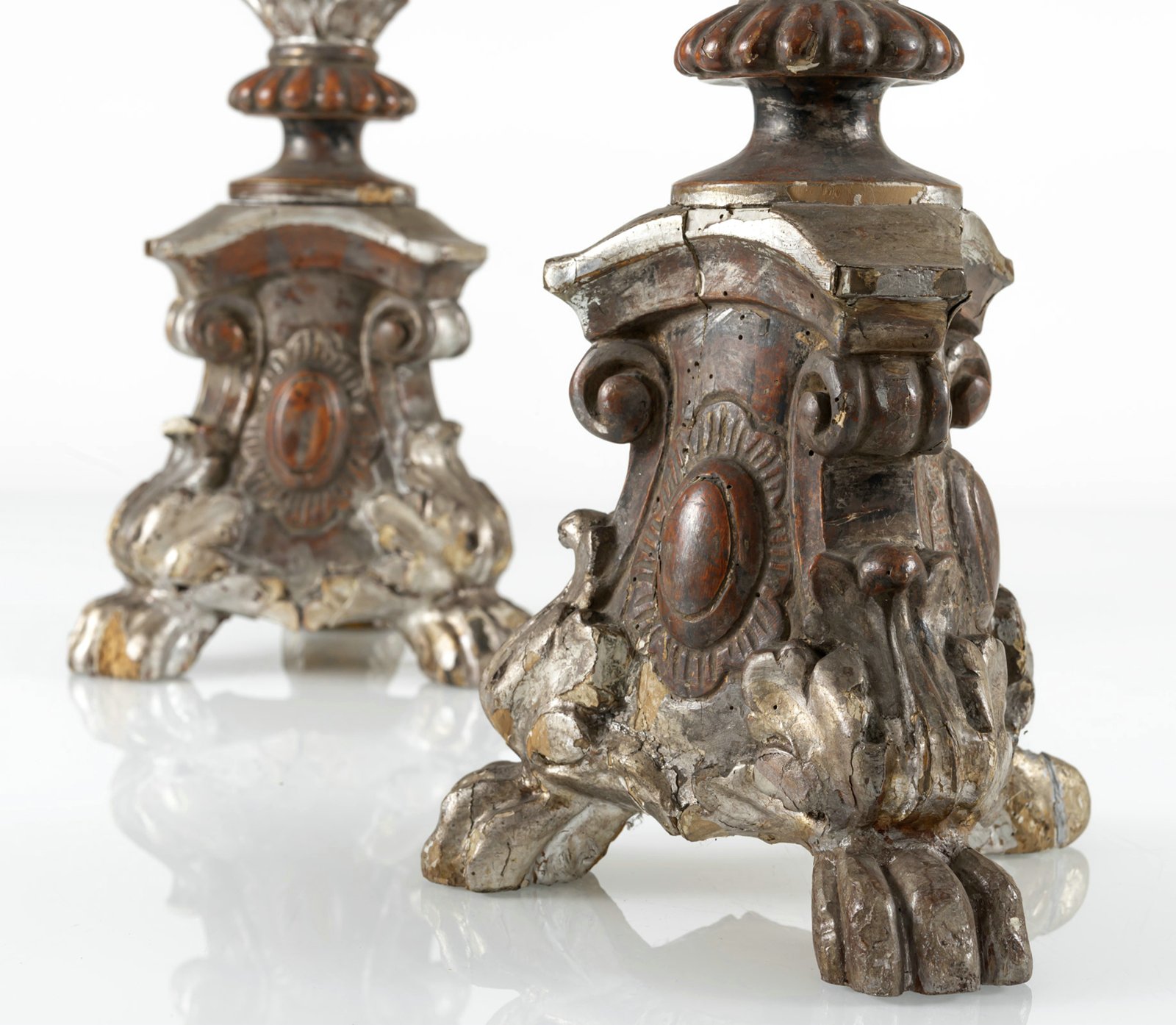 A PAIR OF BAROQUE ALTAR CANDLESTICKS, - Image 3 of 3