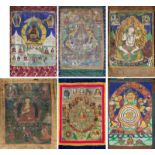 Gruppe von sechs Thangka