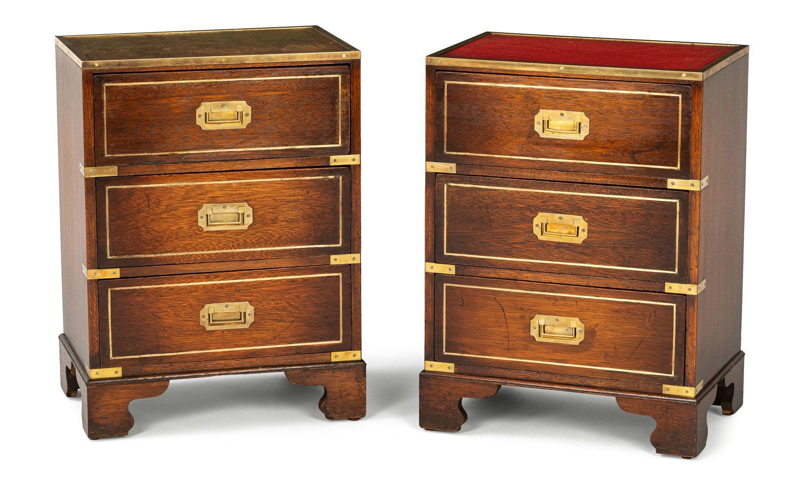 A PAIR OF BRASS MOUNTED MAHOGANY SIDE COMMODES