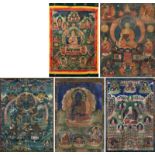 Gruppe von fünf Thangka