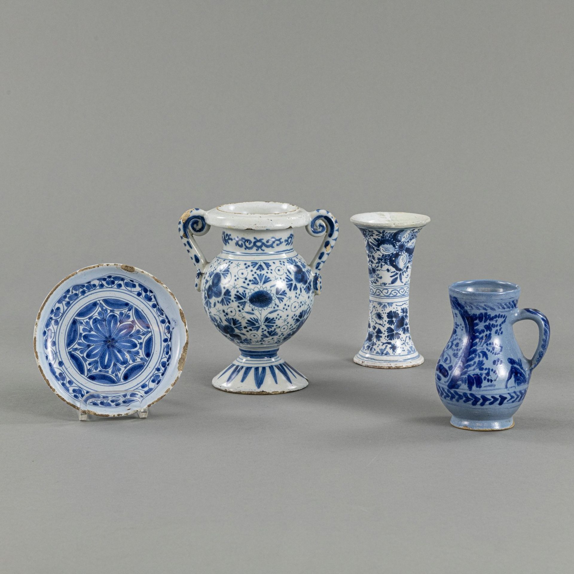 TWO VASES, A SMALL PLATE AND A SMALL JAR
