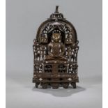 Jain-Altar mit Tirtankara aus Messingbronze mit Silbereinlagen