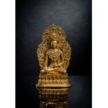 Feine feuervergoldete Bronze des Buddha auf einem Lotos