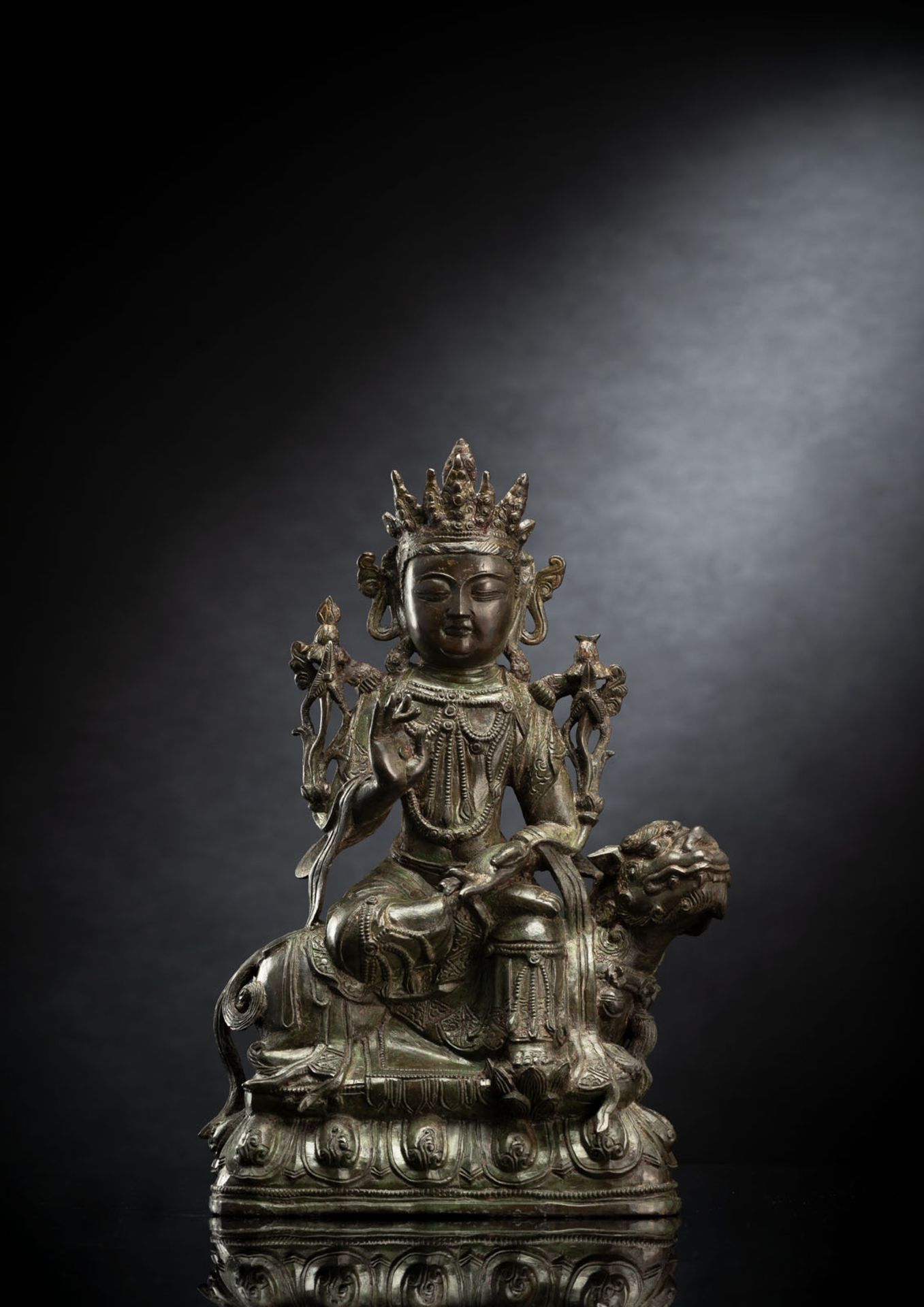 A BRONZE FIGURE OF PROBABLY MANJUSHRI