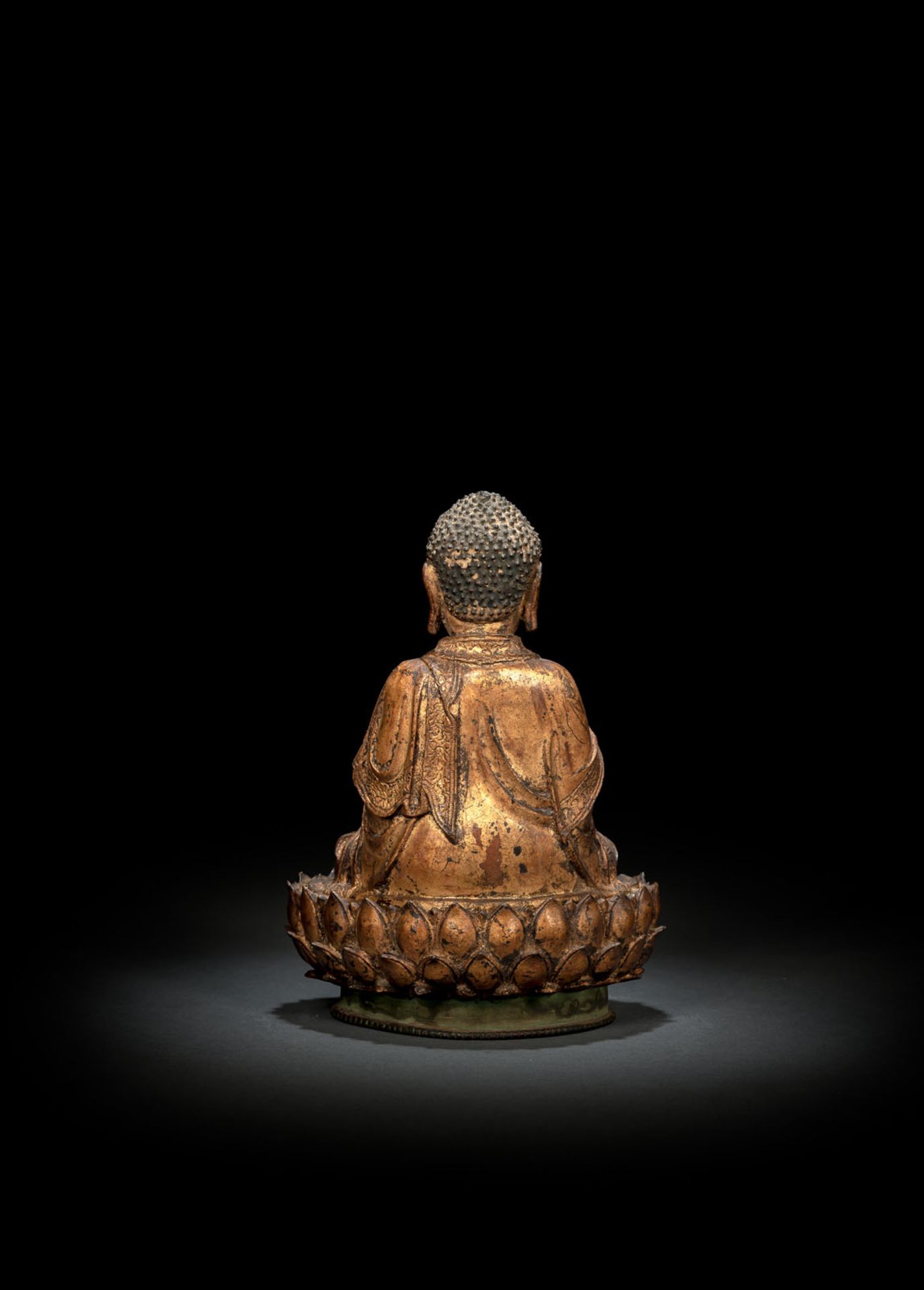 A GILT-LACQUERED AND PAINTED BRONZE FIGURE OF SEATED BUDDHA - Image 2 of 2