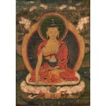 Thangka mit zentraler Darstellung des Buddha Shakyamuni