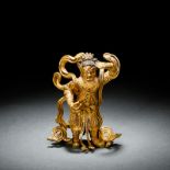 Feuervergoldete Bronze eines stehenden Weltenwächters in eine prächtige Rüstung mit Schalbändern ge