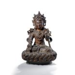 Feine Bronze des Guanyin auf einem Lotos sitzend dargestellt