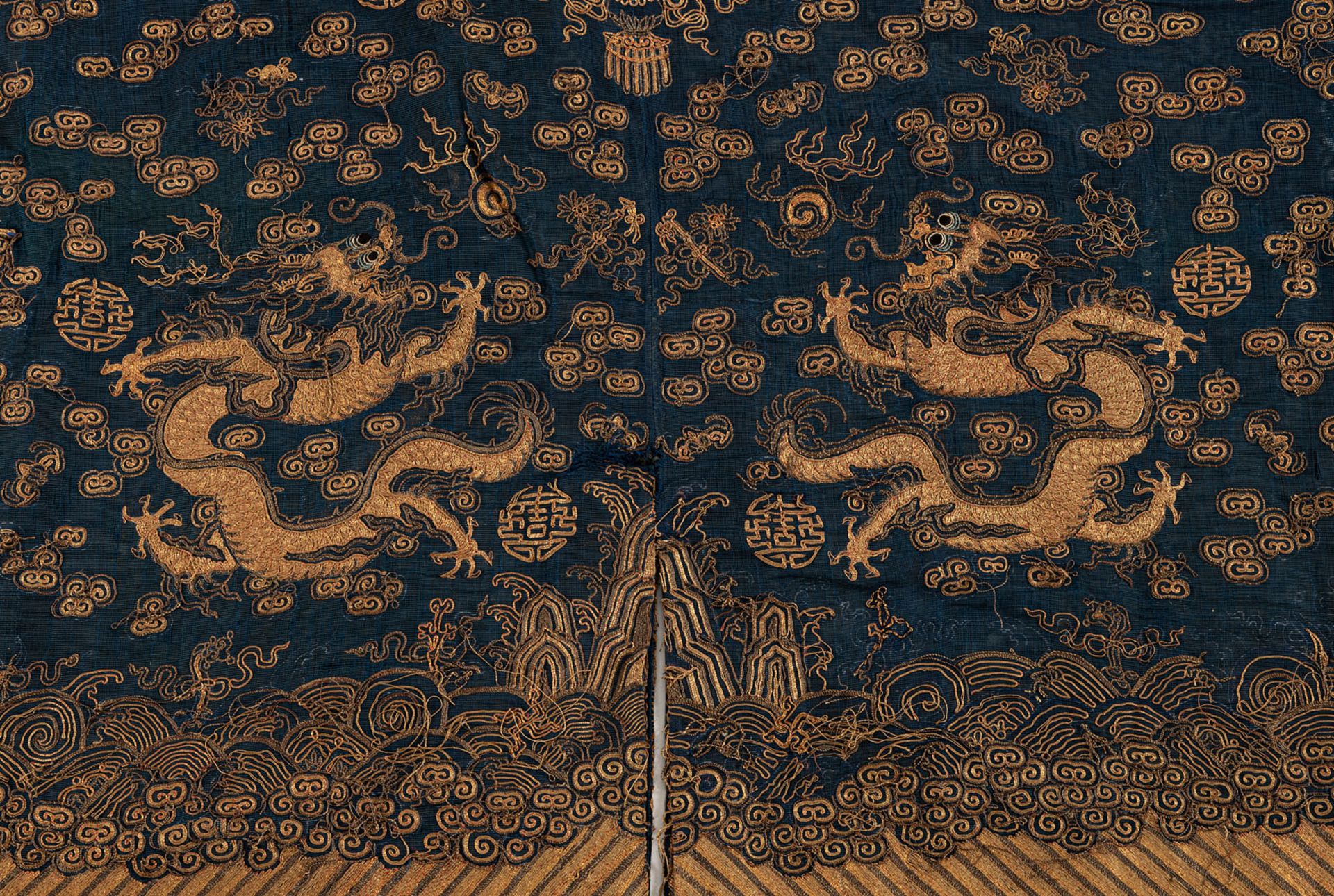 NAVY BLUE DRAGON ROBE (JIFU) IN SHA AND GOLD EMBROIDERY FOR A GENTLEMAN - Image 2 of 8