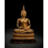 Lackvergoldete Bronze des Buddha Shakyamuni