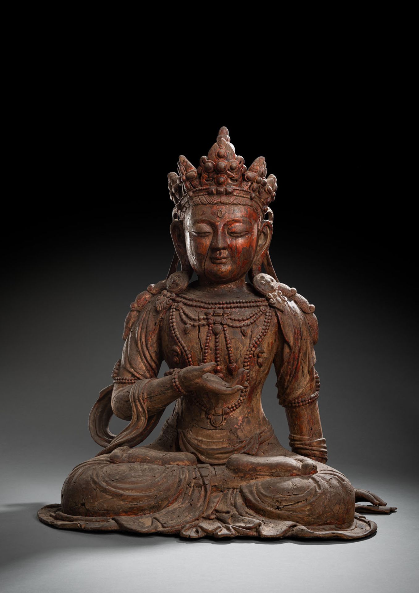 A WOOD FIGURE OF A BODHISATTVA