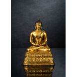 Feine feuervergoldete Bronze des Buddha Shakyamuni auf einem Lotos im Zanabazar-Stil