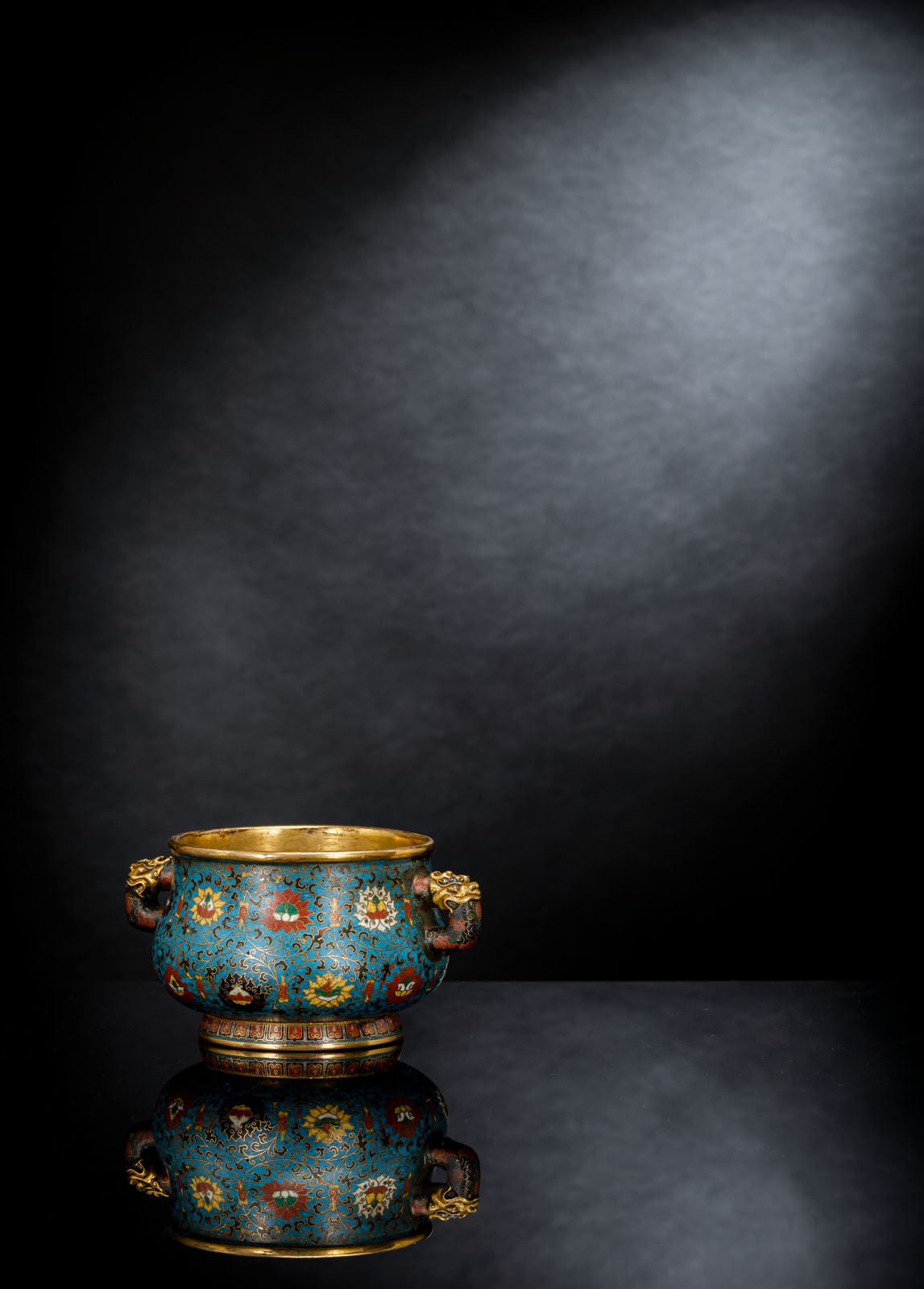 A PART-GILT CLOISONNÉ ENAMEL CENSER WITH LOTOS - Image 2 of 3