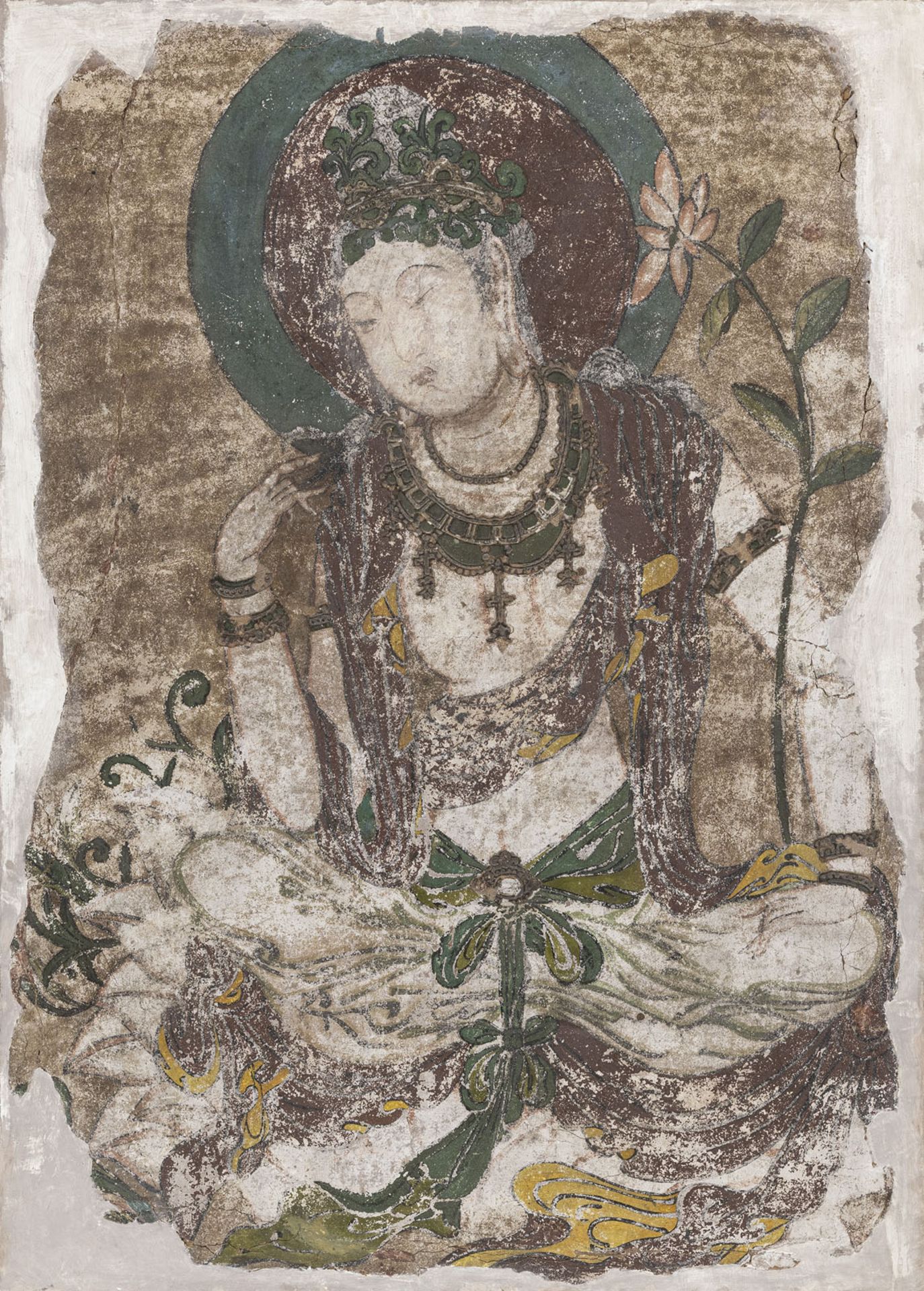 A RARE STUCCO PAINTING OF GUANYIN