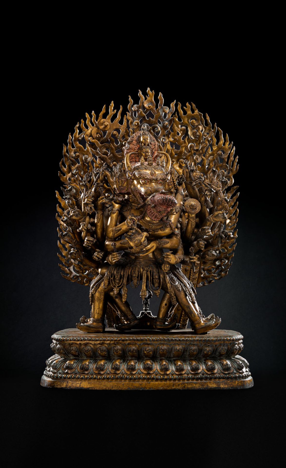 A HIGHLY IMPORTANT MONUMENTAL IMPERIAL GILT-BRONZE FIGURE OF VAJRABHAIRAVA