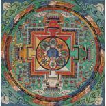 Neunfaches Mandala des Tathagata Akshobhya, Tempera und Gold, gerahmt