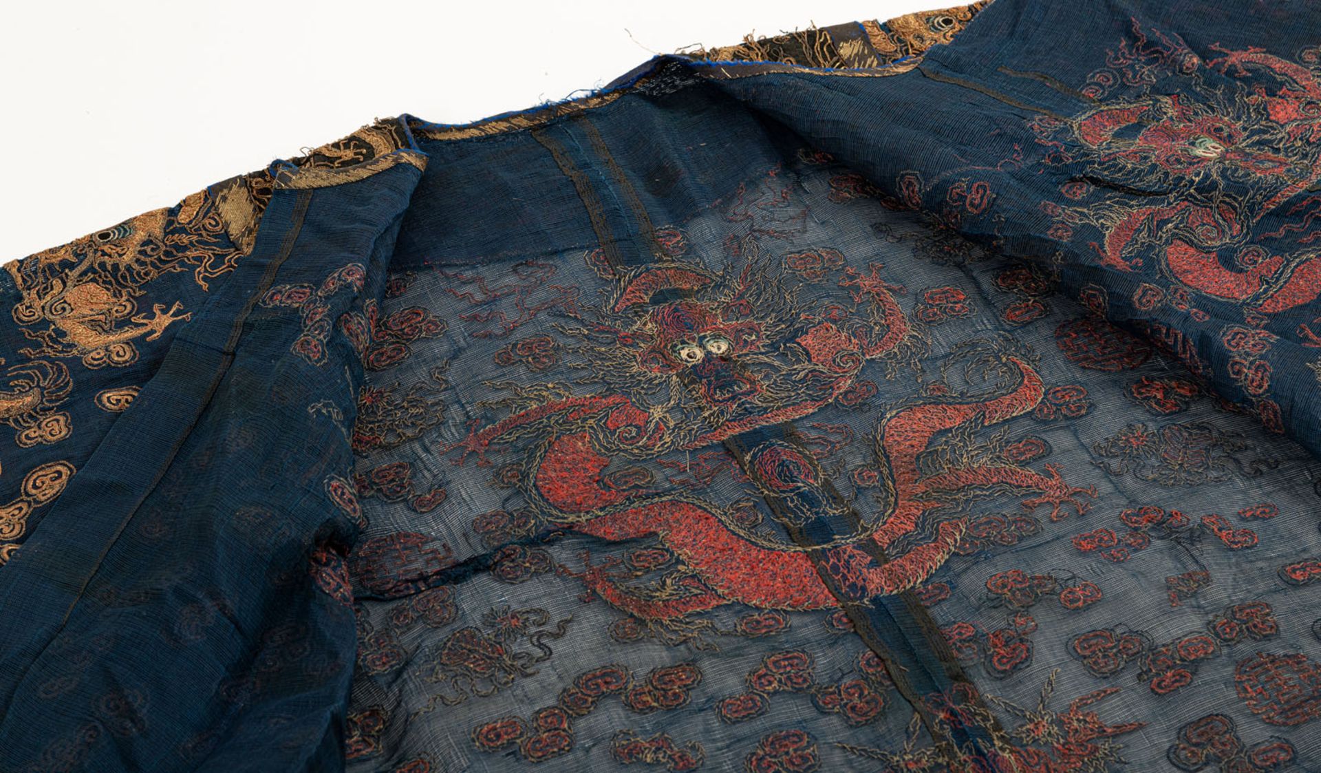 NAVY BLUE DRAGON ROBE (JIFU) IN SHA AND GOLD EMBROIDERY FOR A GENTLEMAN - Image 7 of 8