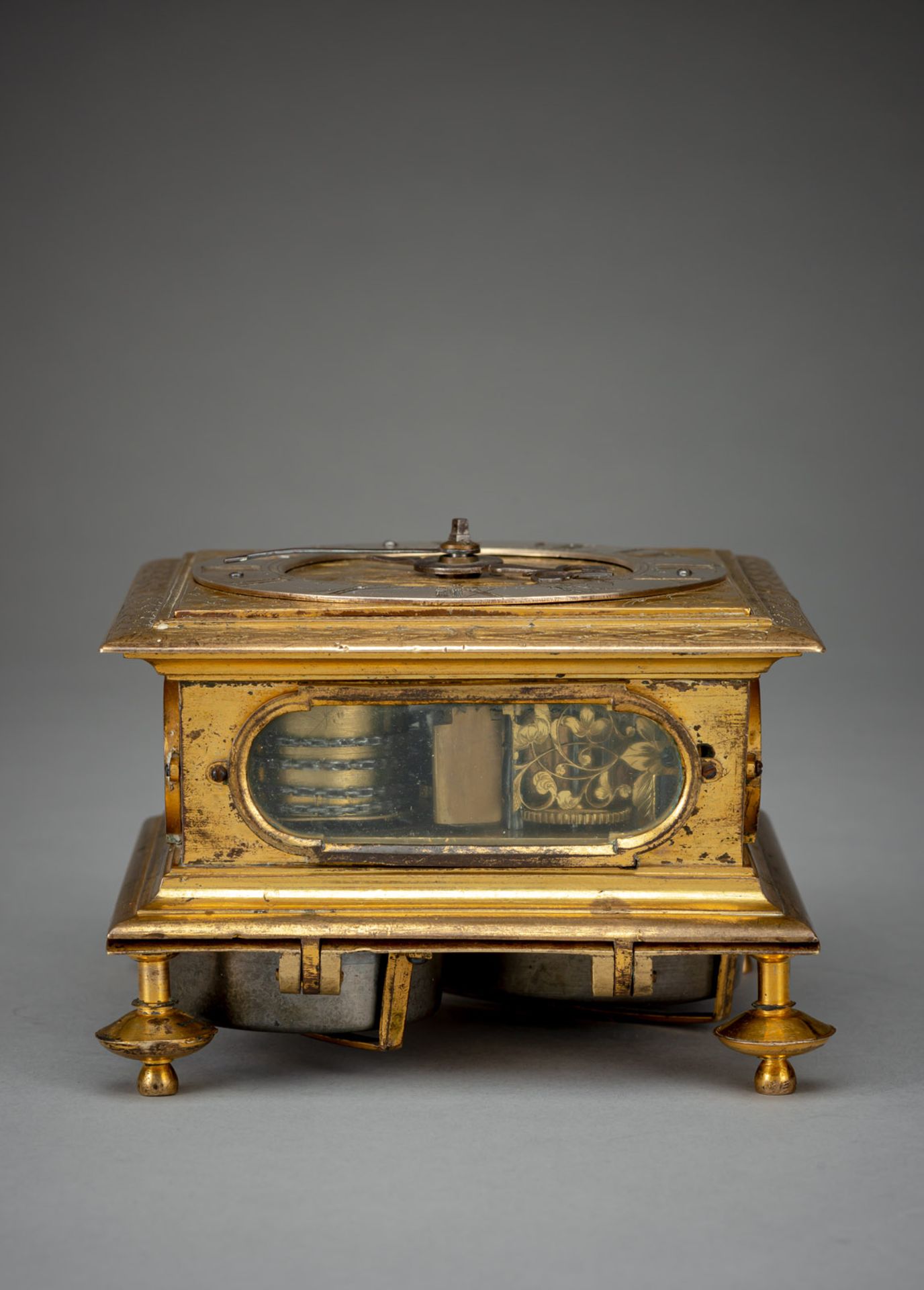 A GERMAN GILTBRASS SQUARE BAROQUE HORIZONTAL VERGE CLOCK - Image 4 of 13