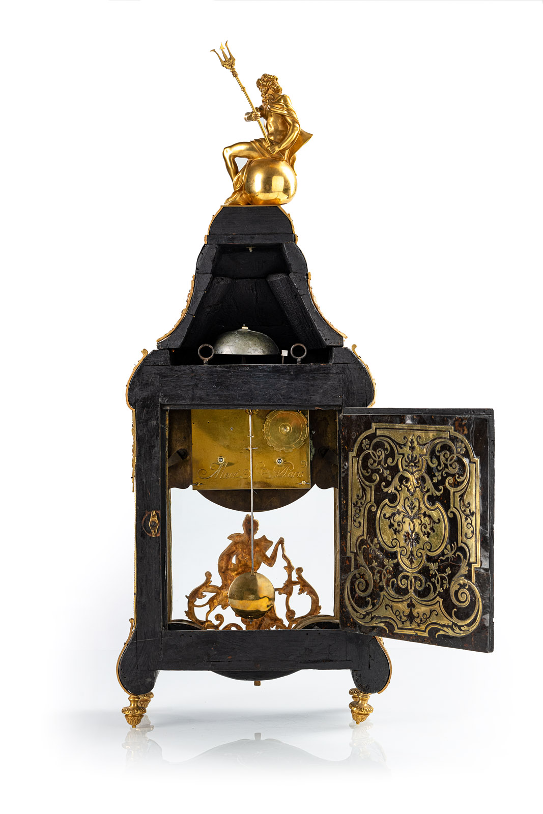 AN ELABORATE LOUIS XV STYLE BOULLE WALL PENDULE AND BASE - Image 4 of 16