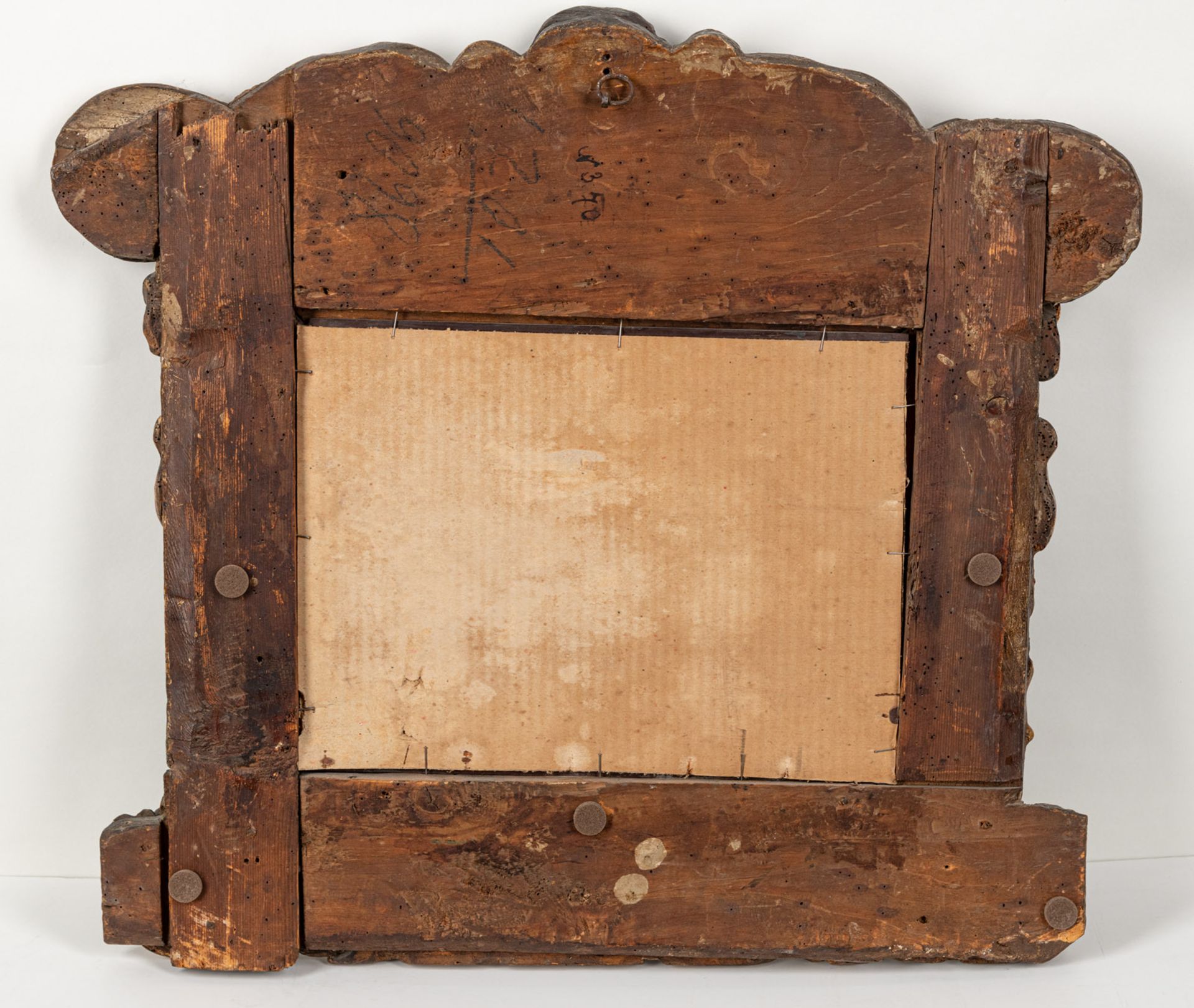 A NORTH ITALIAN POLYCHROME AND GILT CARVED WOOD MIRROR - Image 2 of 2