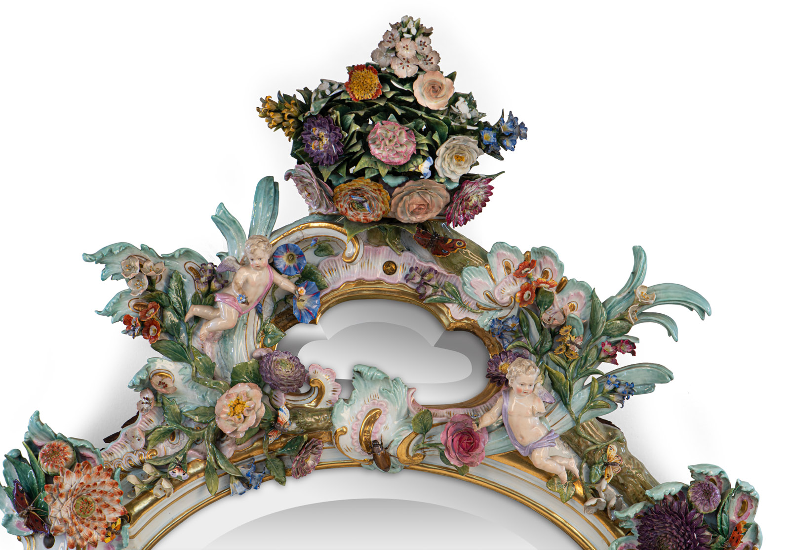 A LARGE ROCOCO STYLE MEISSEN PORCELAIN WALL MIRROR - Image 3 of 11