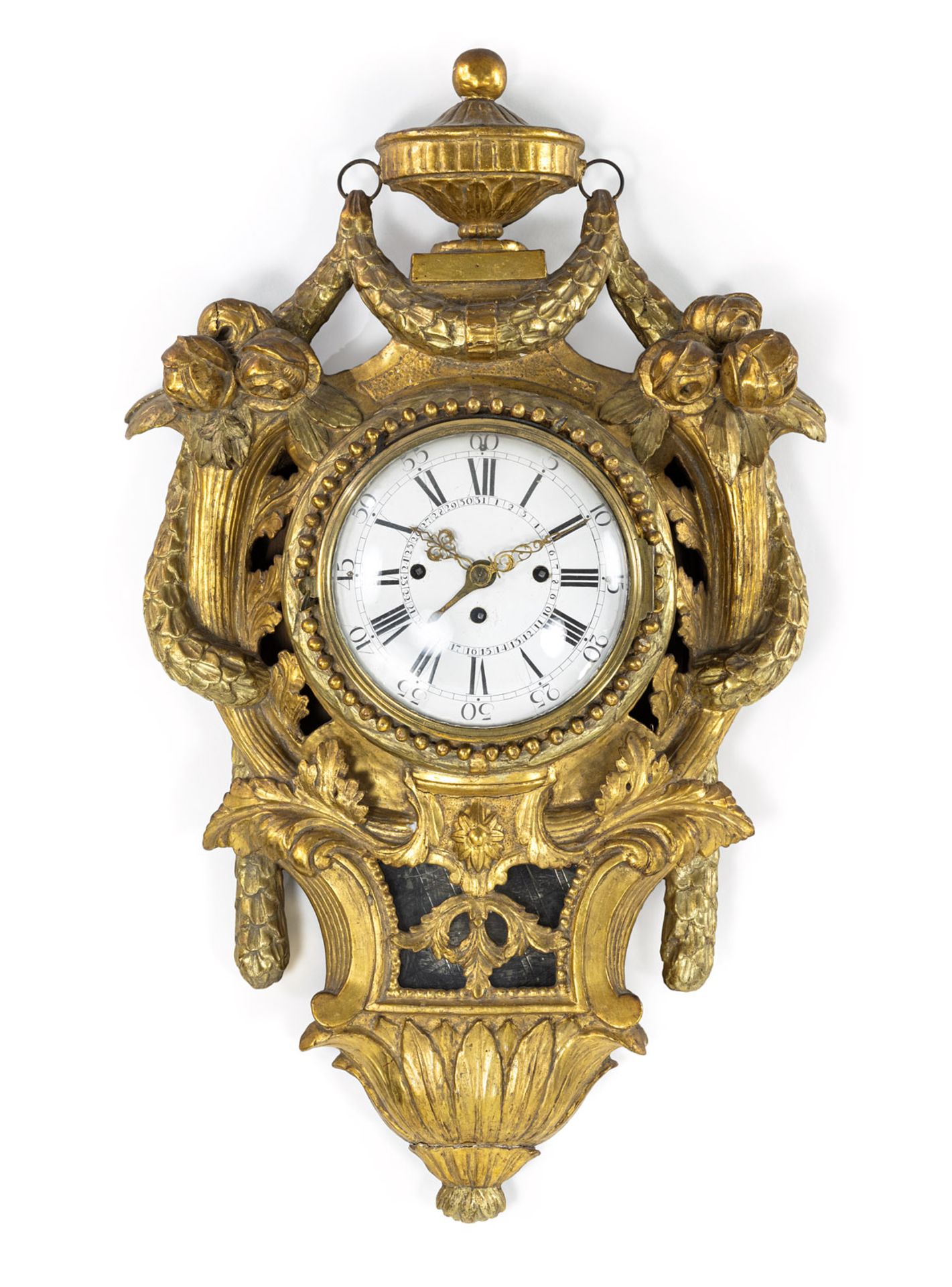 A GILTWOOD LOUIS XVI CARTEL WALL CLOCK