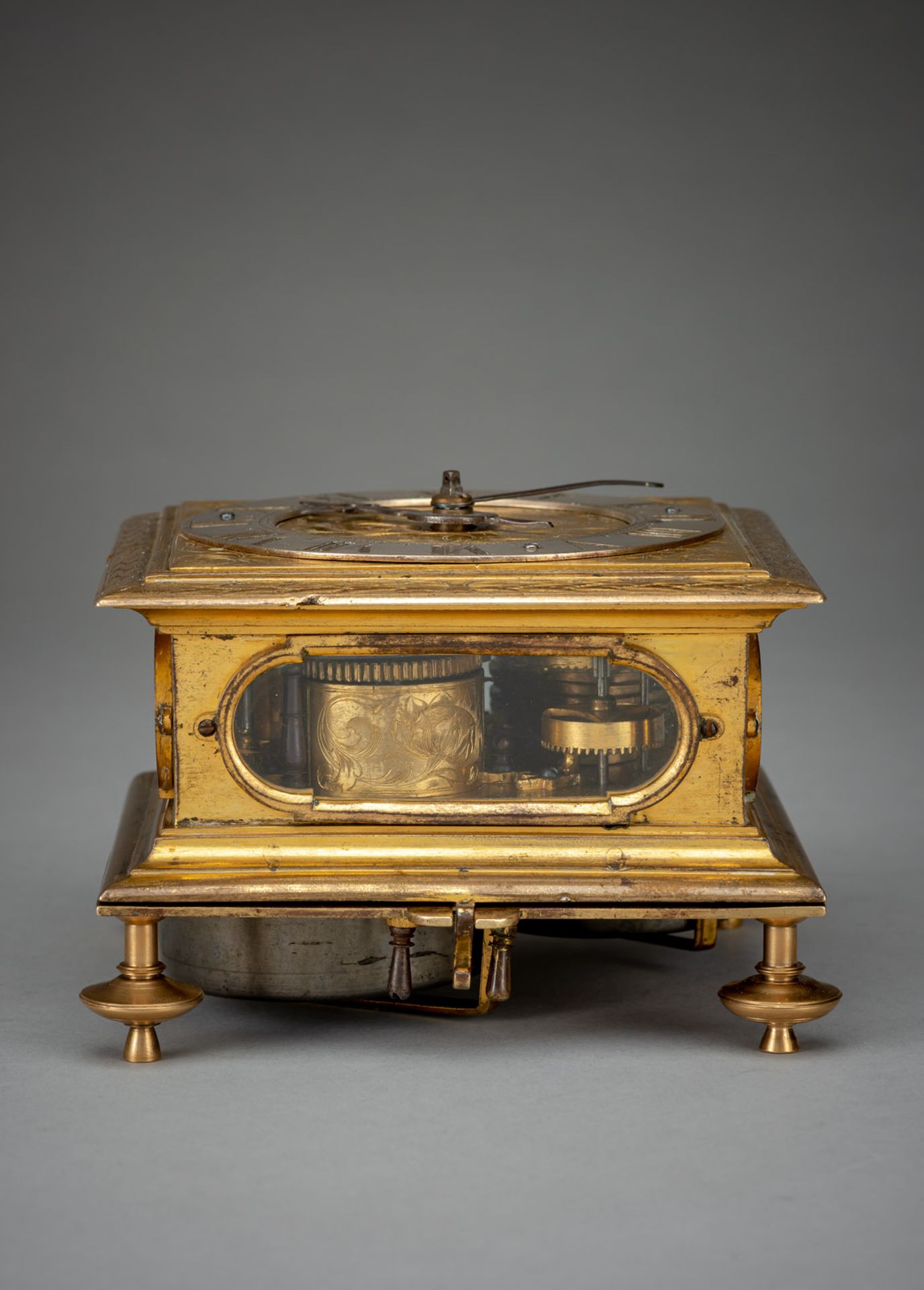 A GERMAN GILTBRASS SQUARE BAROQUE HORIZONTAL VERGE CLOCK - Image 6 of 13