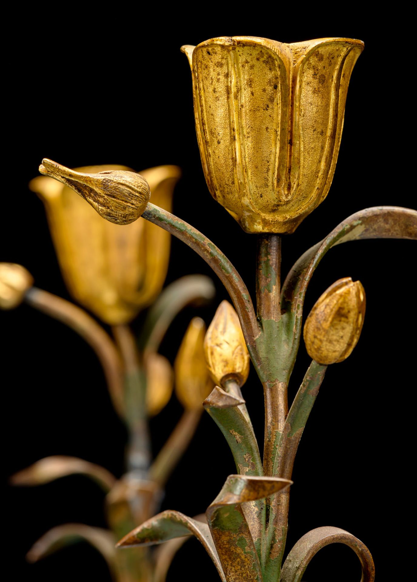 A PAIR OF ORMOLU AND PAINTED BRONZE EMPIRE CANDLESTICKS - Image 3 of 4