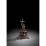 Kleiner Renaissance-Leuchter aus Bronze mit Putti