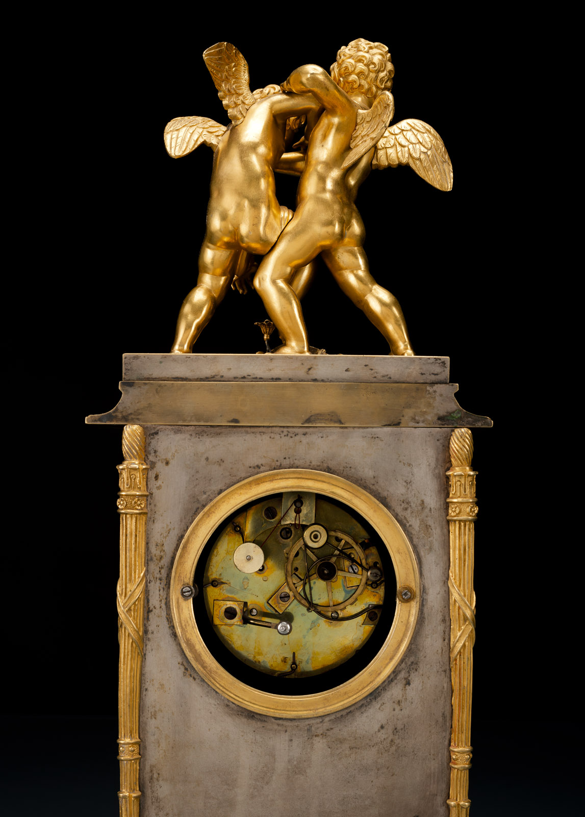 A FRENCH BRONZE EMPIRE PENDULE WITH PUTTI - Image 3 of 3