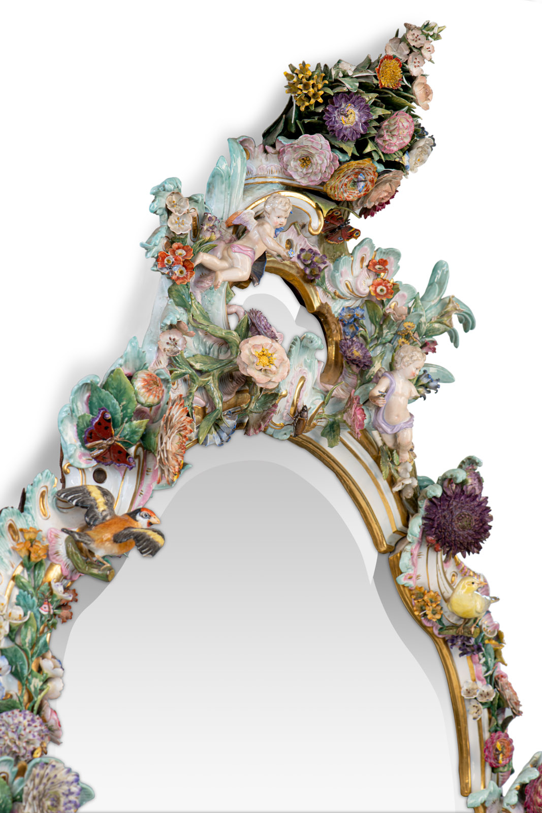 A LARGE ROCOCO STYLE MEISSEN PORCELAIN WALL MIRROR - Image 7 of 11