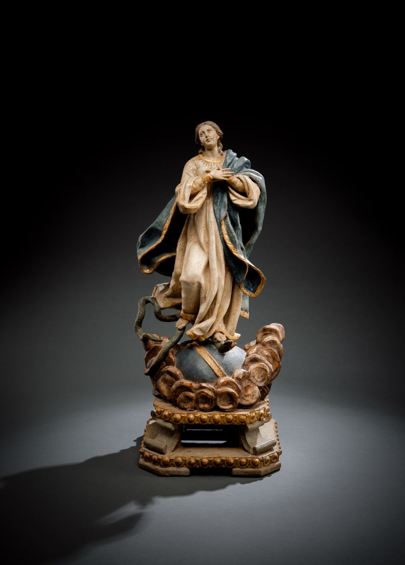 A FINE BAROQUE SCULPTURE OF ST. MARY IMMACULATE